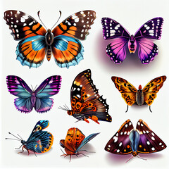 Fototapeta na wymiar A collection of colorful butterflies isolated on white background. Generative AI
