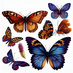 Fototapeta na wymiar A collection of colorful butterflies isolated on white background. Generative AI