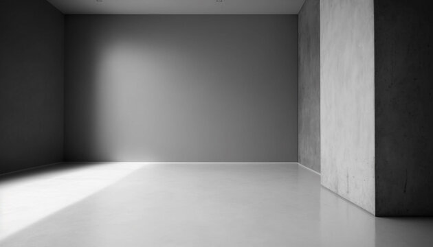 Empty concrete floor for presentation and white decorated wall, tree-dimensional architecture, exhibition mock up purposed, 3D rendering, Generative AI