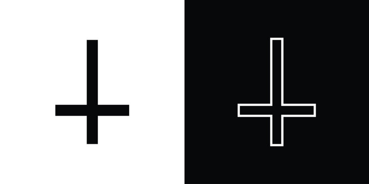 The Cross of Saint Peter or Petrine Cross is an inverted Latin cross traditionally used as a Christian symbol, but in recent times also used as an anti-Christian symbol. Vector isolated on black.