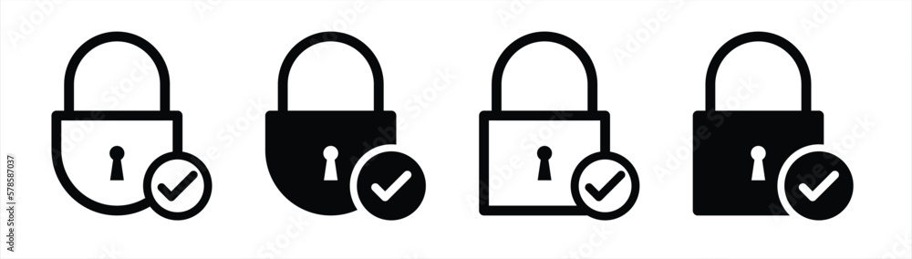 Wall mural check lock icon set. padlock check mark icon. security check icon sign symbol collections, vector il