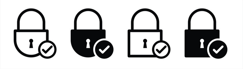 check lock icon set. padlock check mark icon. security check icon sign symbol collections, vector illustration