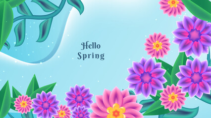 Light blue gradient spring floral background. Nature spring background vector