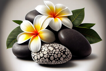 spa stones with frangipani. Generative Ai