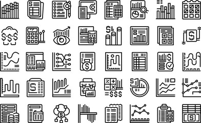 Financial report icons set outline vector. Budget value. Manager business