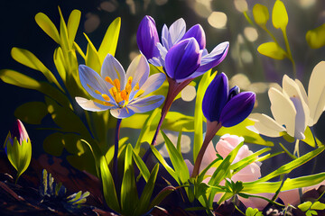 Obraz na płótnie Canvas Springtime. Spring Flowers in Sunlight. Generative Ai