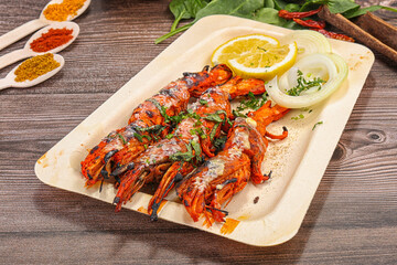 Indian cuisine - grilled prawn with spices