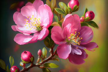 Spring Pink Blossoms. Generative Ai