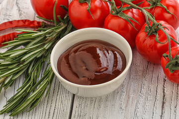 Tomato barbecue sauce on the bowl