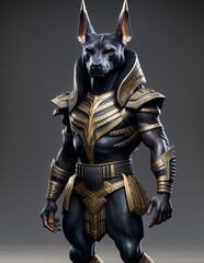 Portrait of a anubis dressed in a black and gold costume, fantasy art, Digital illustration. Generative AI. - obrazy, fototapety, plakaty
