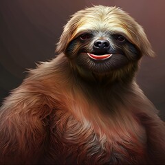 Portrait of a sloth. Digital painting. Generative AI.