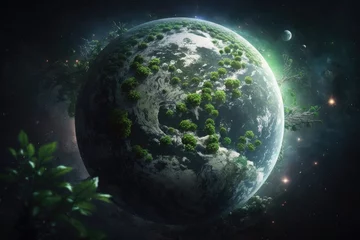 Plaid mouton avec motif Pleine Lune arbre eco green world planet in space concept realistic very Generative AI 2