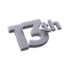 13th 3d illustration with Silver color