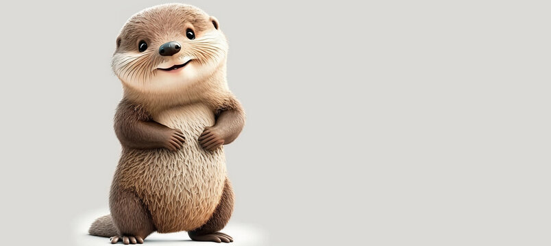 smile otter cute character on white background, generative ai
