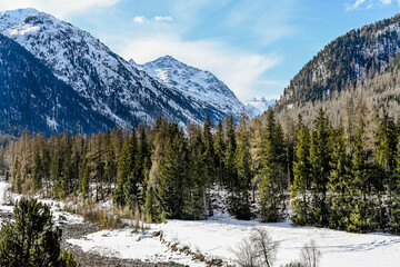 Pontresina, Berninabach, Val Bernina, Dorf, Berninapass, Val Roseg, Piz Bernina, Piz Roseg, Berninagruppe, Winter, Wintersport, Wanderweg, Langlauf,  Oberengadin, Alpen, Graubünden, Schweiz