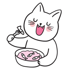 Cartoon cute character white cat vector.