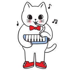 Cartoon cute character white cat vector.