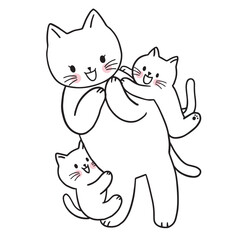 Cartoon cute character white cat and baby cat vector.