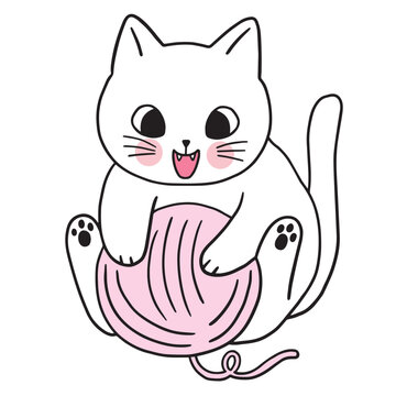 Cartoon cute character white cat vector.