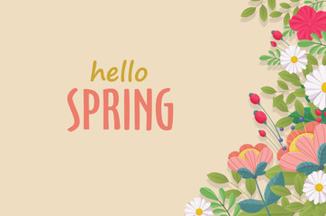 Vintage hello spring greeting banner design template.