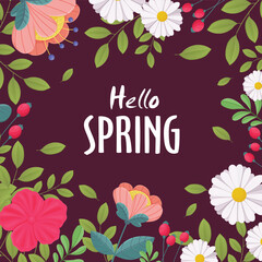 Fototapeta na wymiar Vintage hello spring greeting banner design template.