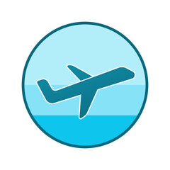 The logo is a journey by plane. Airliner or airplane flight jet tour concept logo design, tourist aircraft service symbol graphic circular silhouette in the shape of a circle in the sun, sky and mount
