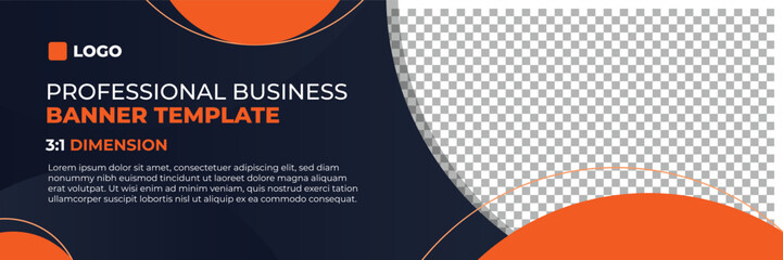 Professional modern banner vector, business company horizontal 3:1 background template with layout text and empty space for image
