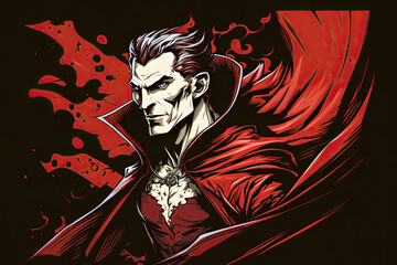 Fototapeta premium evil vampire, blood-red cloak, anime