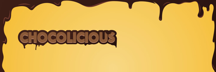 delicious chocolate dripping from the top of the banner and the text. Can be used in all sorts of food related articles or posters or other graphic design projects. Golden yellow background.