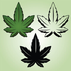 marijuana leaf in 3 styles 3d, outline and silhouette vector large. can be used on drug awareness projects or product branding designs and marketing. 