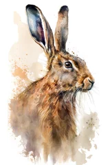 Foto op Aluminium Illustration hare in watercolor. Animal on a white background, generative AI © Uliana