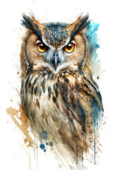 Illustration owl in watercolor. Animal on a white background, generative AI © Uliana
