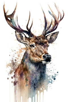 Illustration deer in watercolor. Animal on a white background, generative AI