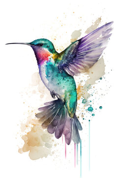 Illustration hummingbird in watercolor. Animal on a white background, generative AI