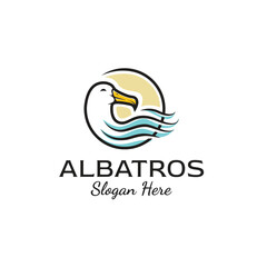Seagull logo with water waves and simple minimalist lines