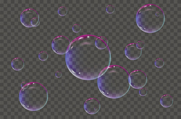 Air bubbles underwater on a transparent background.  Soap  bubbles