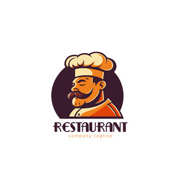 Naklejka premium Restaurant logo template. Vector illustration of a chef with a mustache and hat.