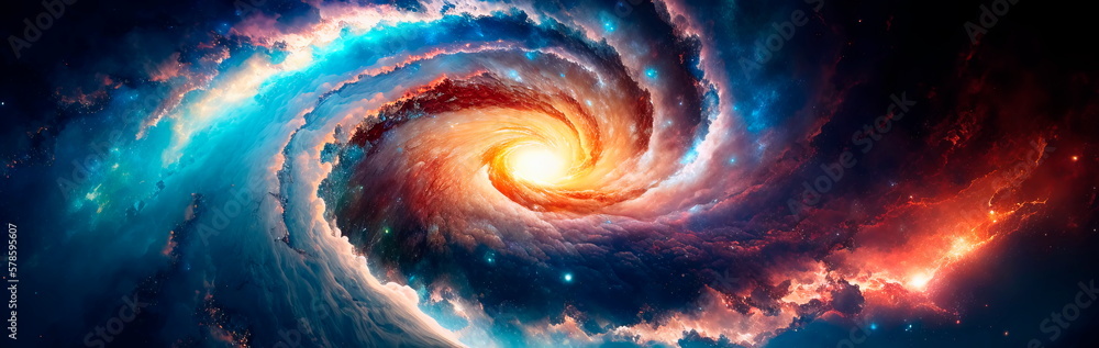 Wall mural spiral galaxy and planets in deep space generative ai