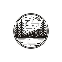 Mountains and river logo design. Nature landscape logo vector illustration.