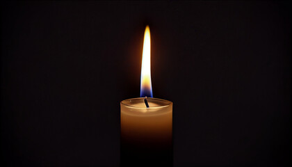 Candle Light Power dark background. Isolated burning candle flame fire light composition in the dark background.