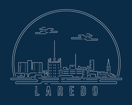 Laredo - Cityscape with white abstract line corner curve modern style on dark blue background, building skyline city vector illustration design