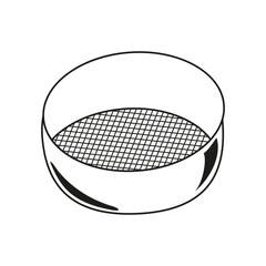 Vector illustration of a sieve. Image of a pastry chef's tool in the style of a doodle. Item for sifting flour