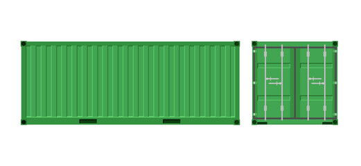 Cargo container with a door. Green cargo container. Vector illustration in a flat style.