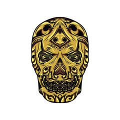 set of golden skull with abstract ornament isolated on white background