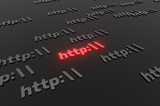 Http symbol sign on black background 3d render. Hypertext transfer protocol secure web 3