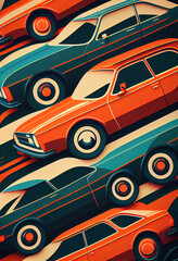 Illustration of cars pattern on pastel background, Generative AI. - 578597837
