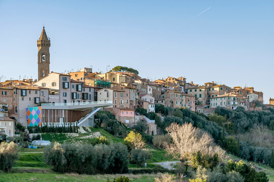 A view of the historic center of Peccioli, Pisa, Italy, on a sunny day