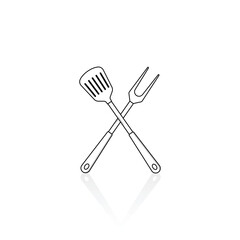 Crossed barbeque spatula and fork icon isolated vector graphics