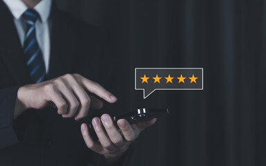 positive customer reviews Five-star. Service satisfaction survey concept	
