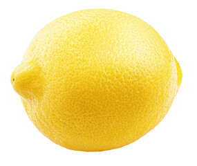 Front view of ripe whole yellow lemon citrus fruit isolated on transparent background. Full depth of field.